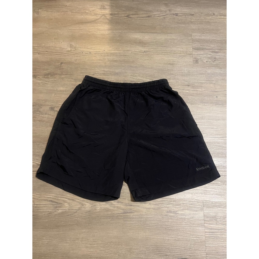 Vintage Reebok Men's Running Shorts Black Embroidered Nylon Size Medium